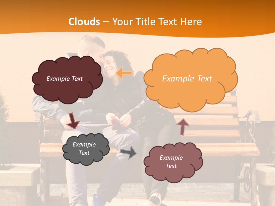 A Man And Woman Sitting On A Bench In Front Of A Building PowerPoint Template