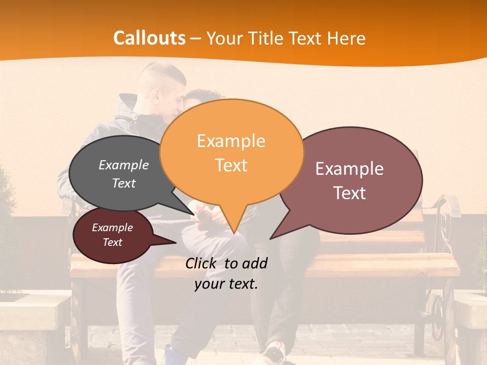 A Man And Woman Sitting On A Bench In Front Of A Building PowerPoint Template