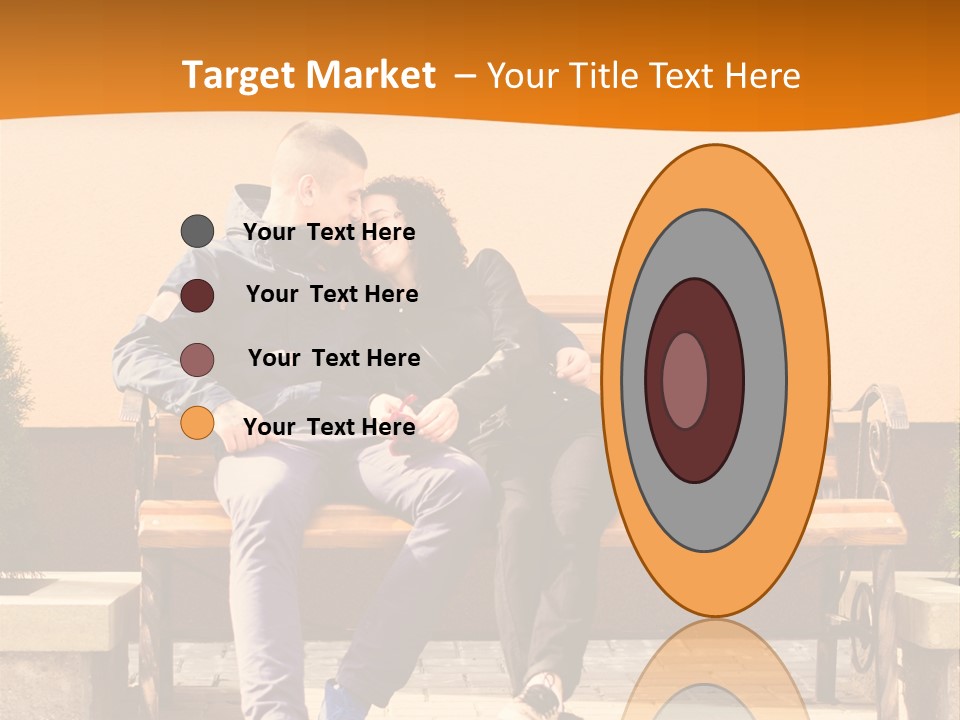 A Man And Woman Sitting On A Bench In Front Of A Building PowerPoint Template