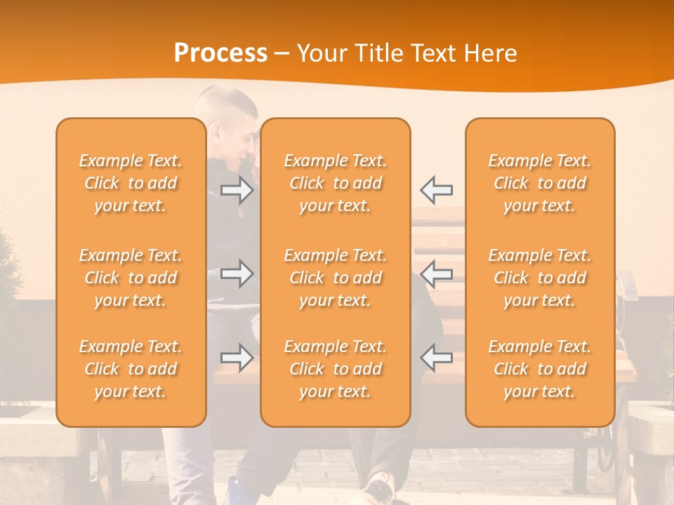 A Man And Woman Sitting On A Bench In Front Of A Building PowerPoint Template