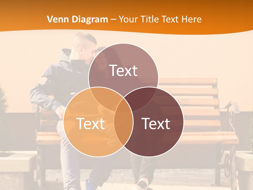 A Man And Woman Sitting On A Bench In Front Of A Building PowerPoint Template