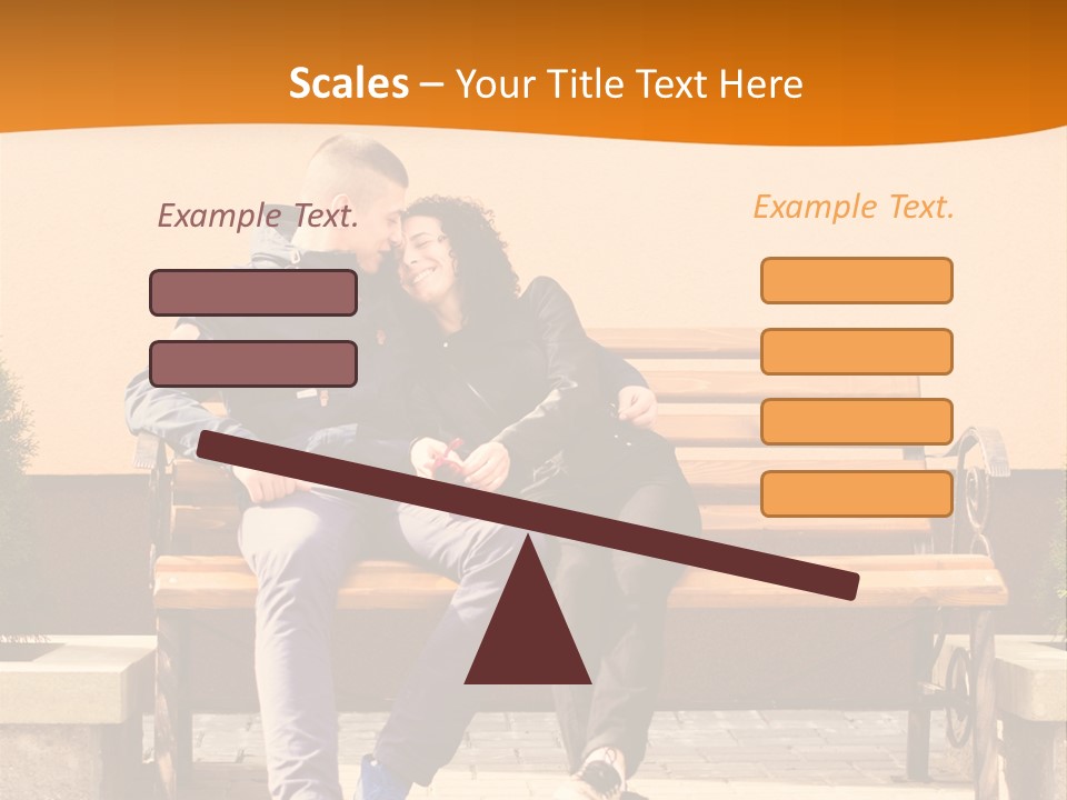 A Man And Woman Sitting On A Bench In Front Of A Building PowerPoint Template