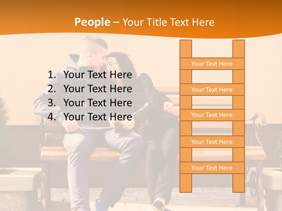 A Man And Woman Sitting On A Bench In Front Of A Building PowerPoint Template