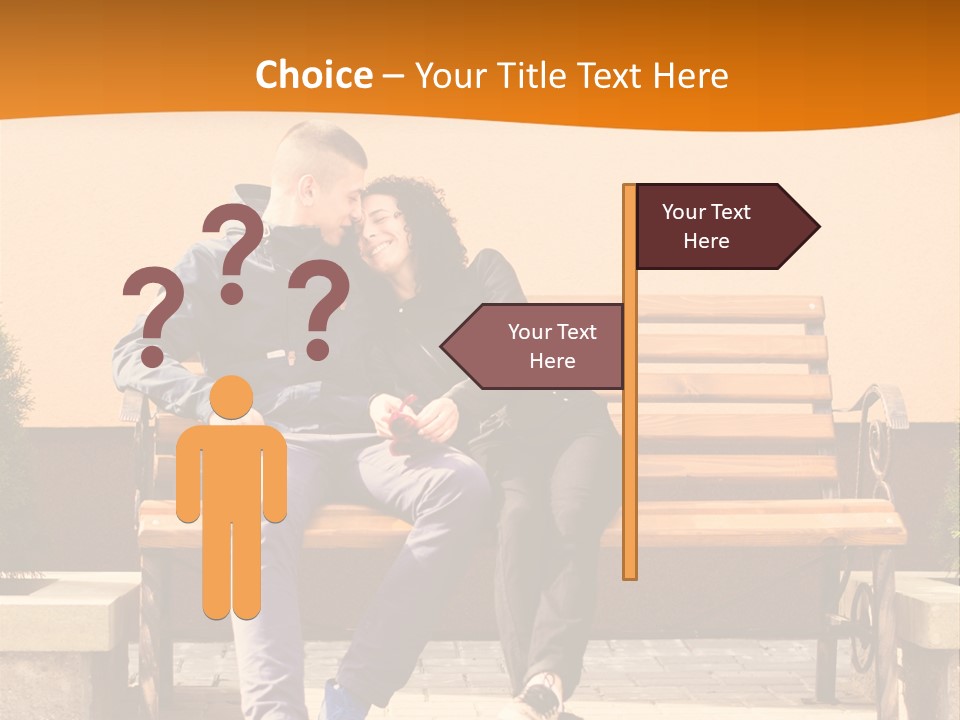 A Man And Woman Sitting On A Bench In Front Of A Building PowerPoint Template