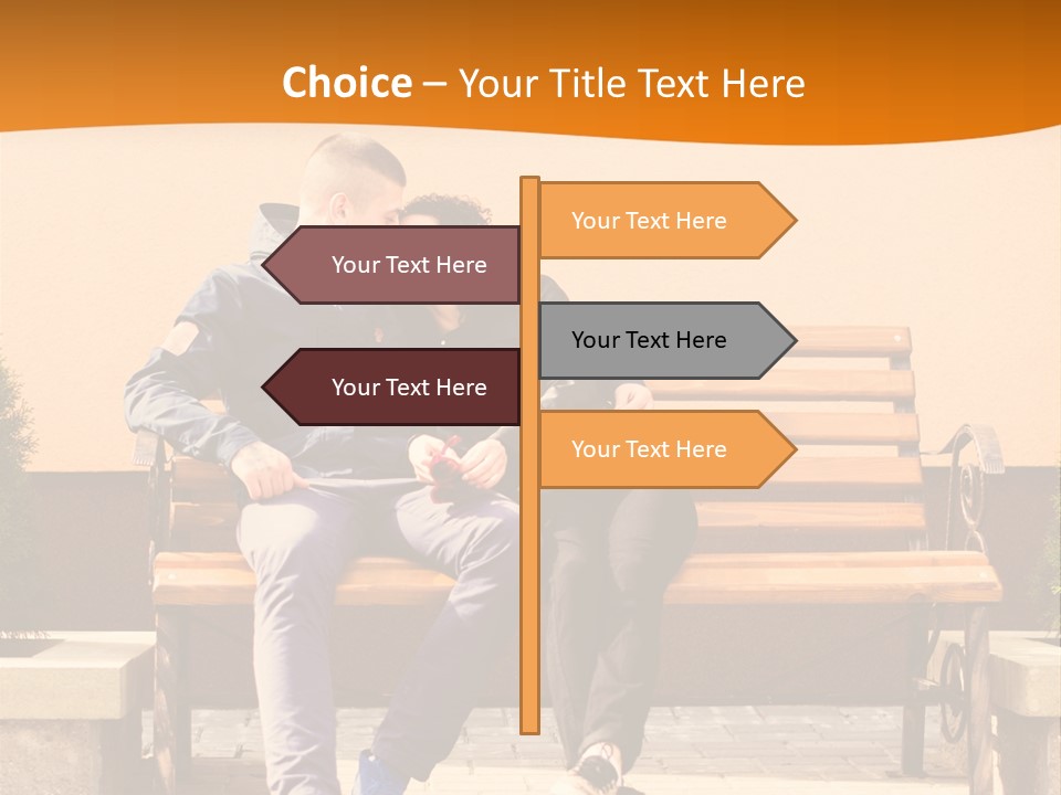 A Man And Woman Sitting On A Bench In Front Of A Building PowerPoint Template