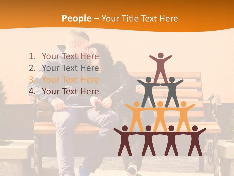 A Man And Woman Sitting On A Bench In Front Of A Building PowerPoint Template