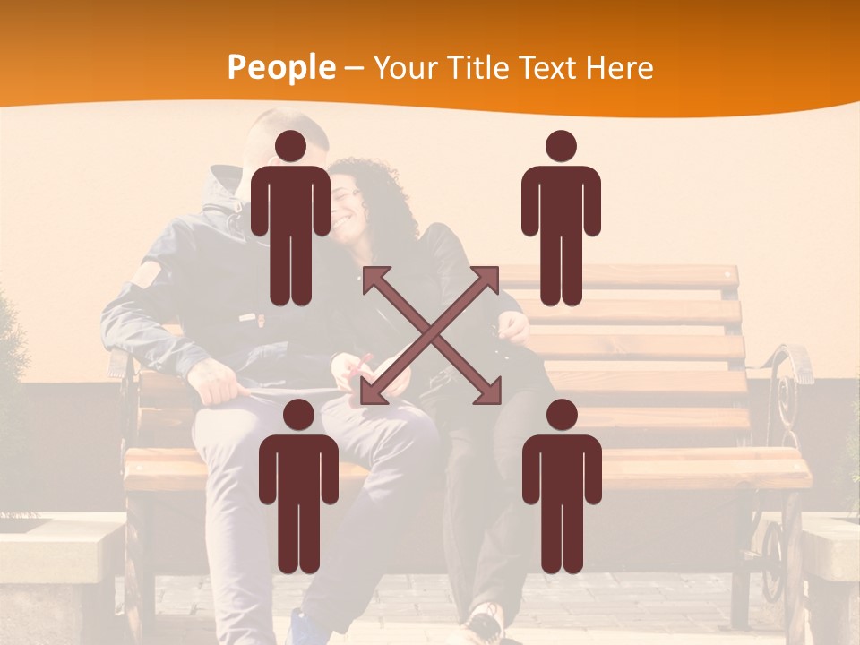 A Man And Woman Sitting On A Bench In Front Of A Building PowerPoint Template