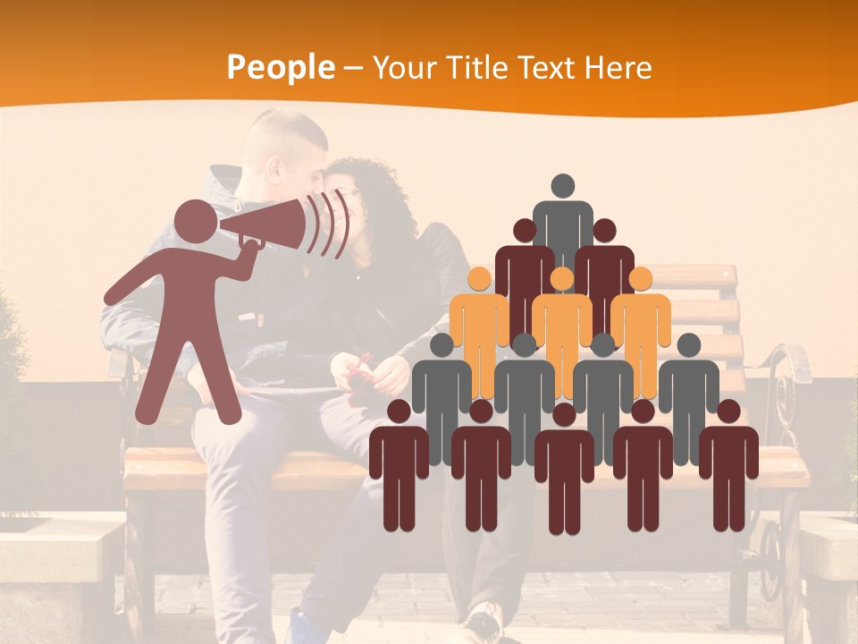 A Man And Woman Sitting On A Bench In Front Of A Building PowerPoint Template