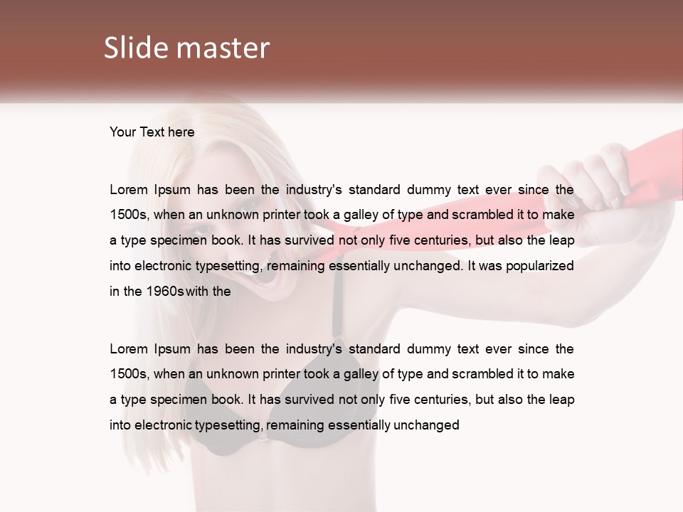 A Woman In A Bikini Is Pulling On A Red Tie PowerPoint Template