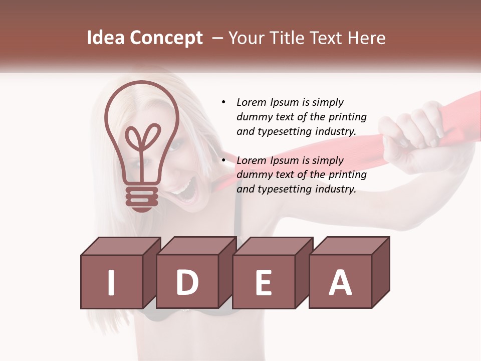 A Woman In A Bikini Is Pulling On A Red Tie PowerPoint Template