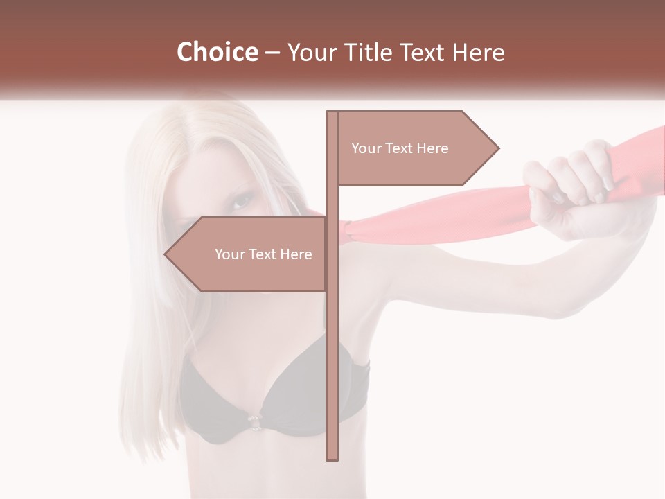 A Woman In A Bikini Is Pulling On A Red Tie PowerPoint Template