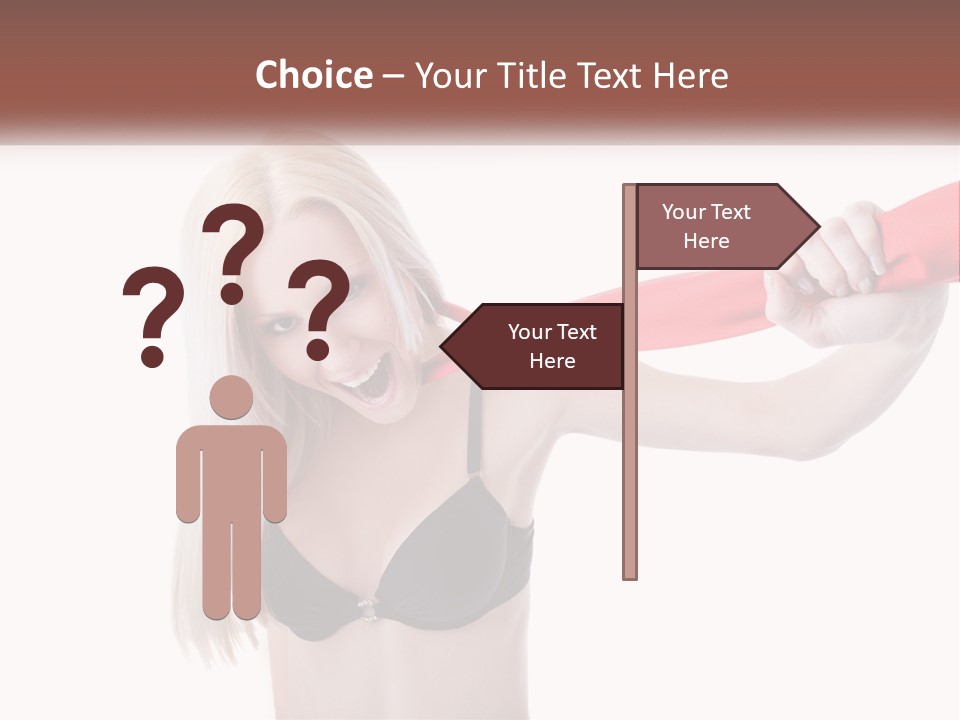 A Woman In A Bikini Is Pulling On A Red Tie PowerPoint Template