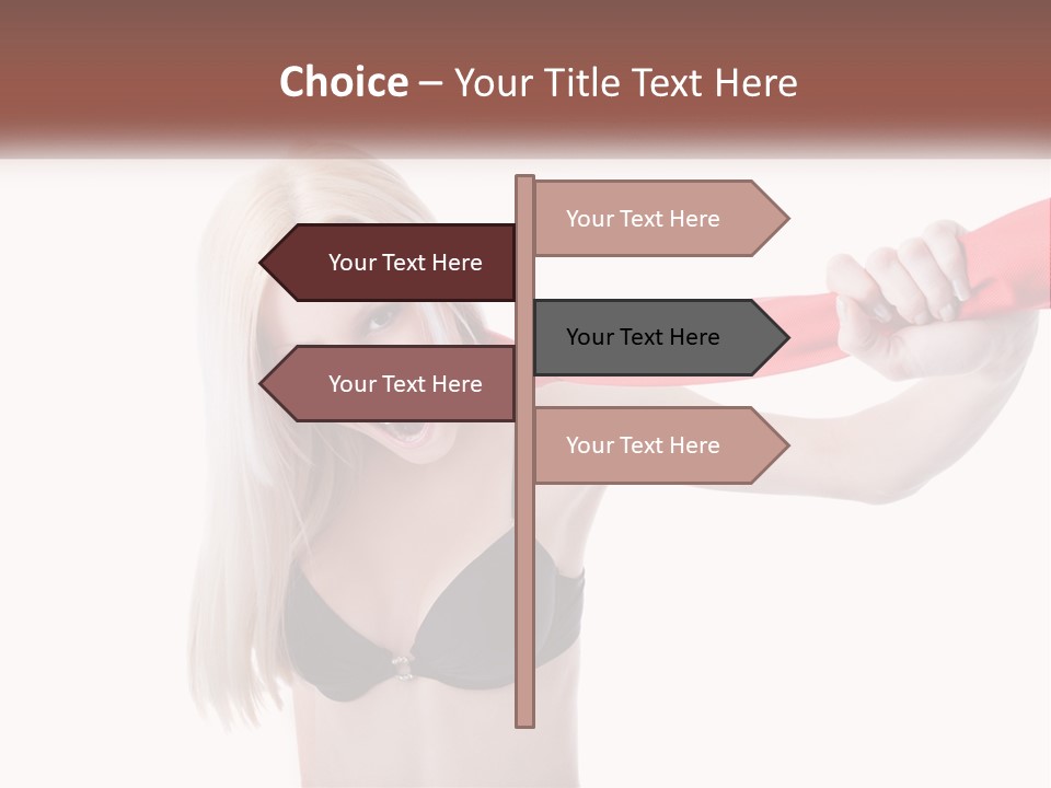 A Woman In A Bikini Is Pulling On A Red Tie PowerPoint Template