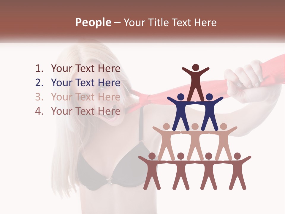 A Woman In A Bikini Is Pulling On A Red Tie PowerPoint Template