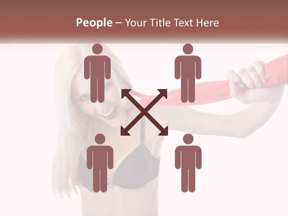 A Woman In A Bikini Is Pulling On A Red Tie PowerPoint Template