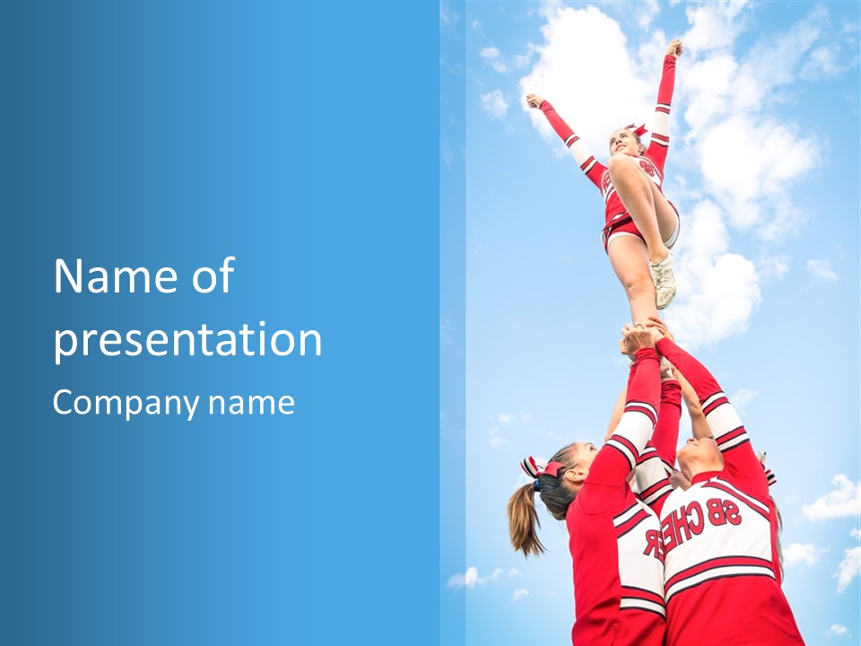 Two Cheerleaders Doing A Handstand In The Air PowerPoint Template