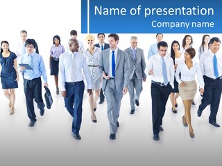 A Group Of Business People Walking Down A Street PowerPoint Template