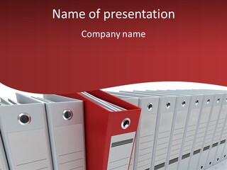 A Red Binder Is Next To A Row Of White Binders PowerPoint Template