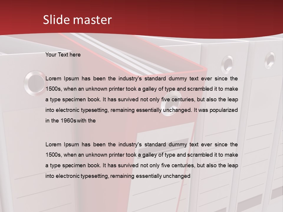 A Red Binder Is Next To A Row Of White Binders PowerPoint Template