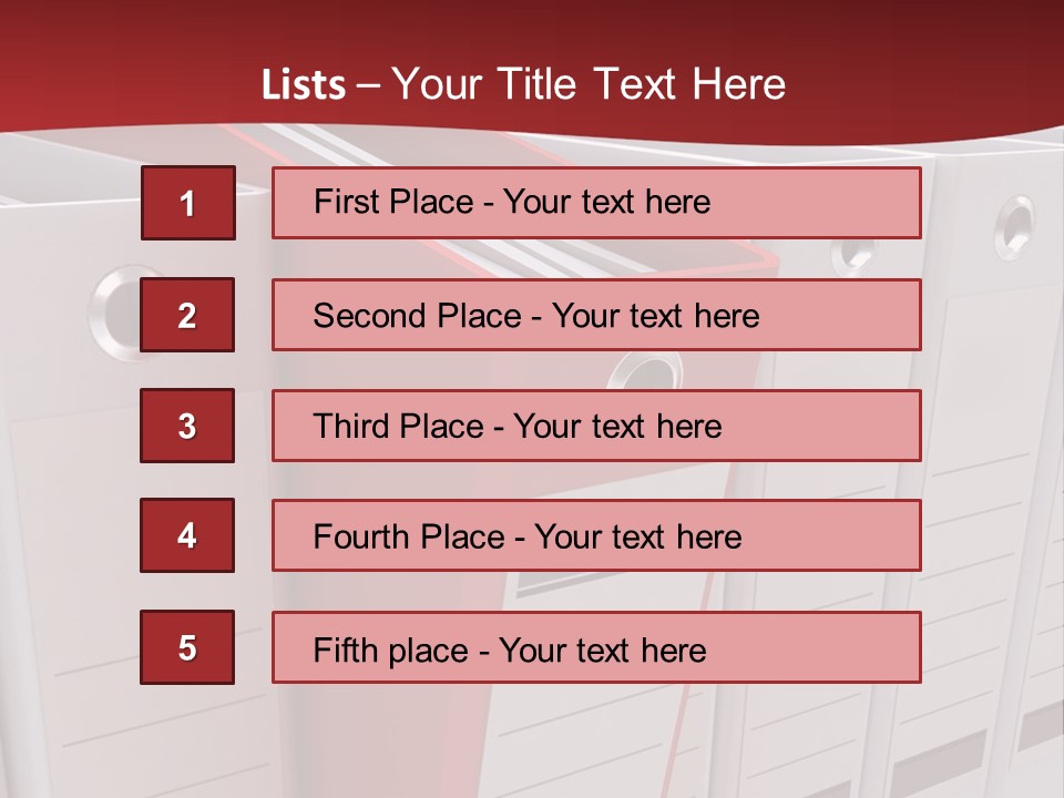 A Red Binder Is Next To A Row Of White Binders PowerPoint Template