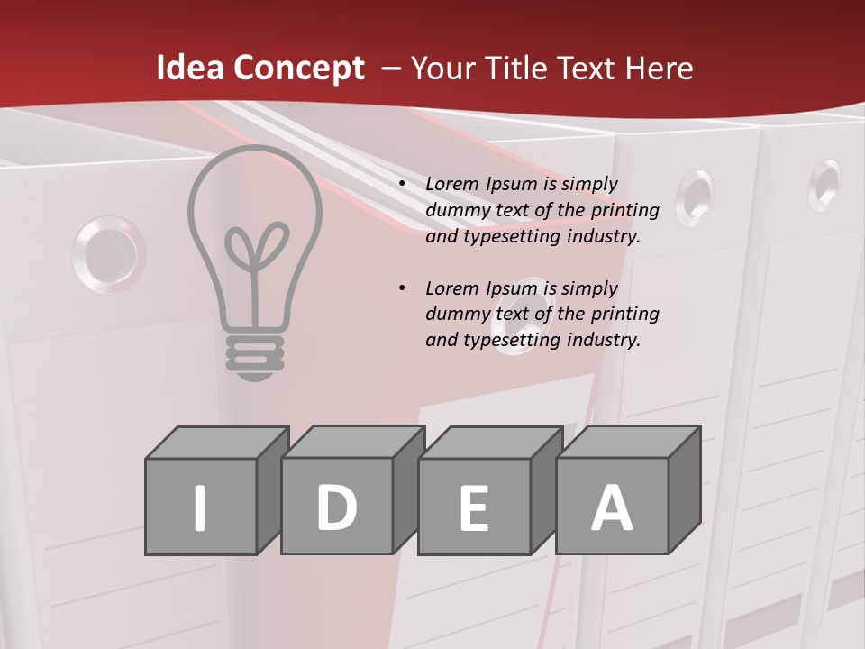 A Red Binder Is Next To A Row Of White Binders PowerPoint Template