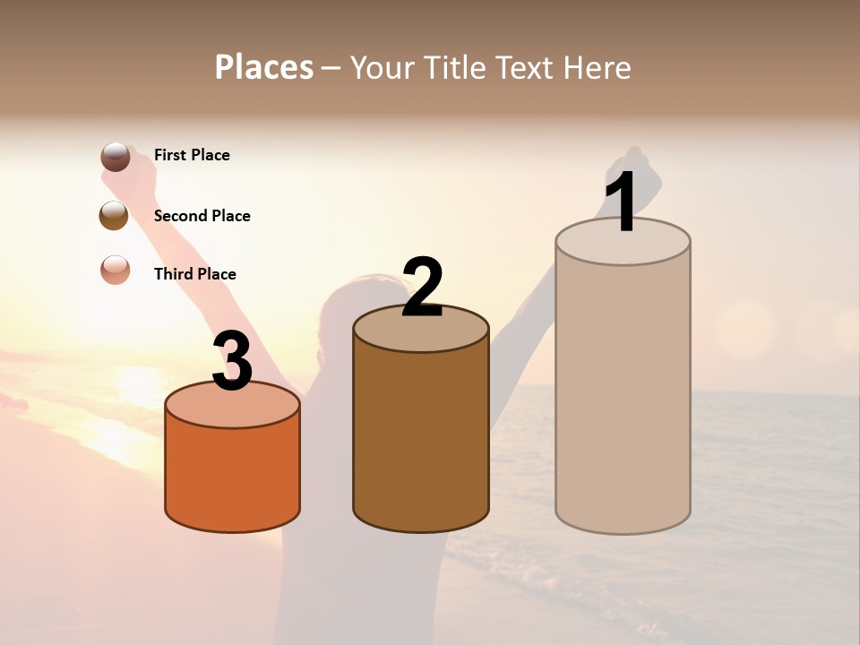 A Person Standing On A Beach With Their Arms In The Air PowerPoint Template