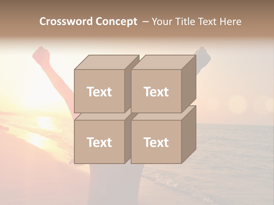 A Person Standing On A Beach With Their Arms In The Air PowerPoint Template