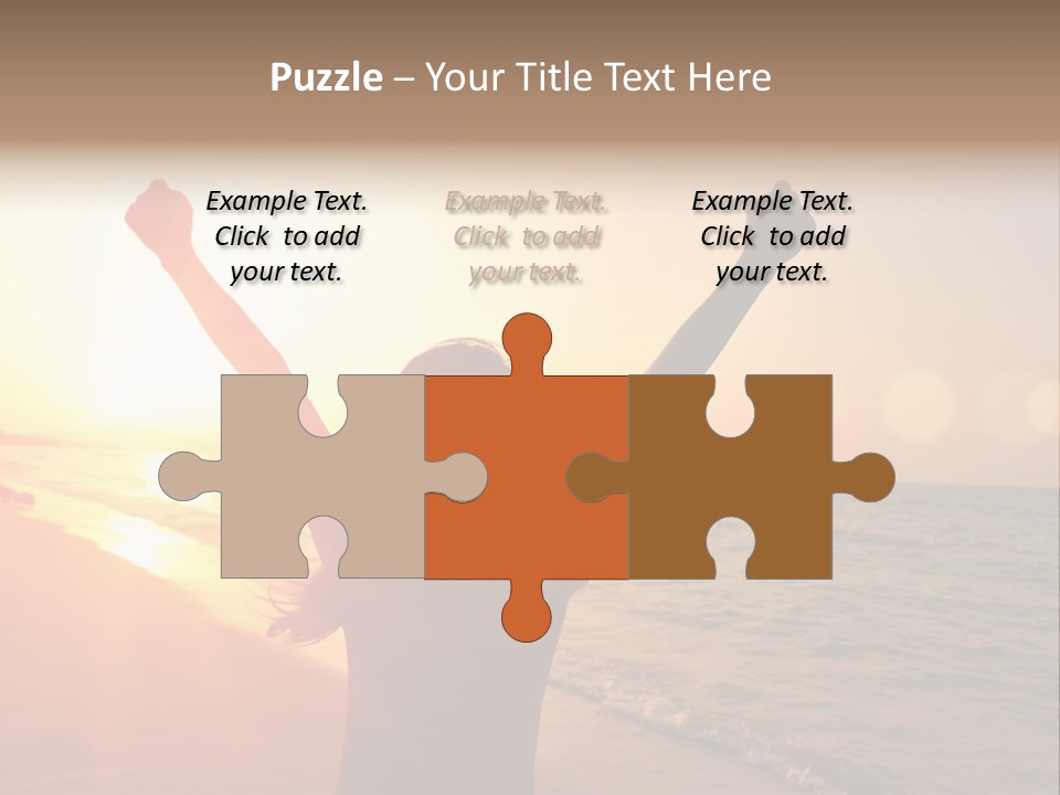 A Person Standing On A Beach With Their Arms In The Air PowerPoint Template