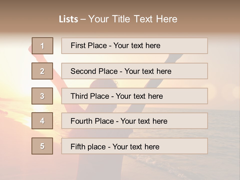 A Person Standing On A Beach With Their Arms In The Air PowerPoint Template