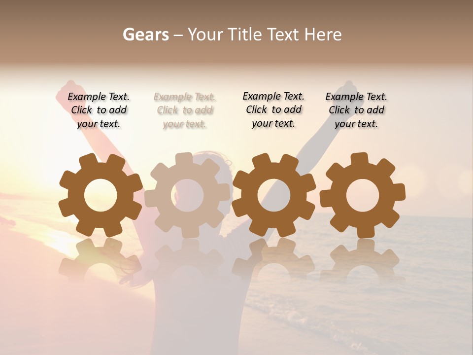 A Person Standing On A Beach With Their Arms In The Air PowerPoint Template