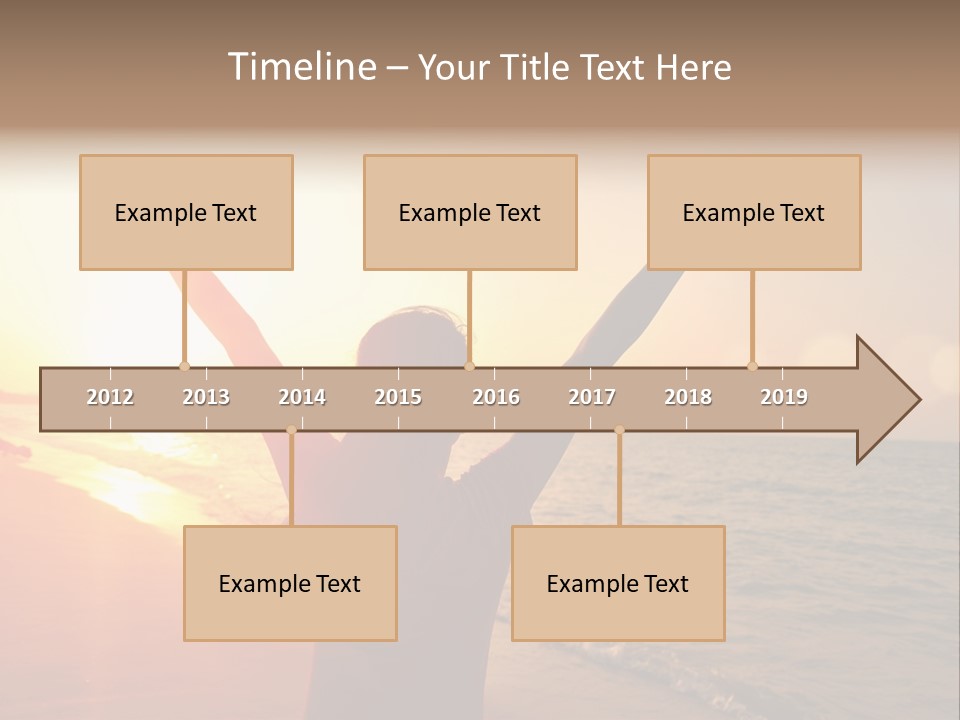 A Person Standing On A Beach With Their Arms In The Air PowerPoint Template