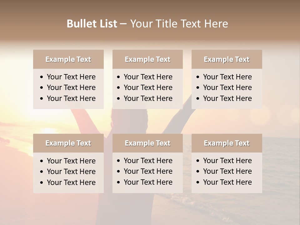 A Person Standing On A Beach With Their Arms In The Air PowerPoint Template