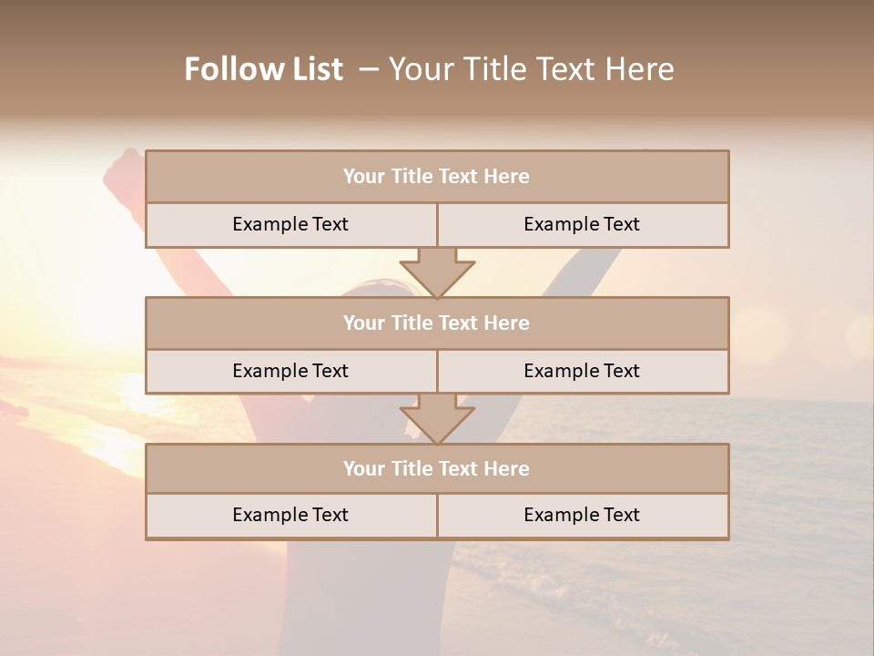 A Person Standing On A Beach With Their Arms In The Air PowerPoint Template