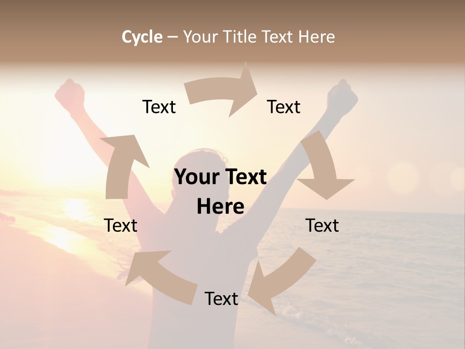 A Person Standing On A Beach With Their Arms In The Air PowerPoint Template