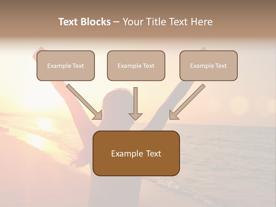 A Person Standing On A Beach With Their Arms In The Air PowerPoint Template