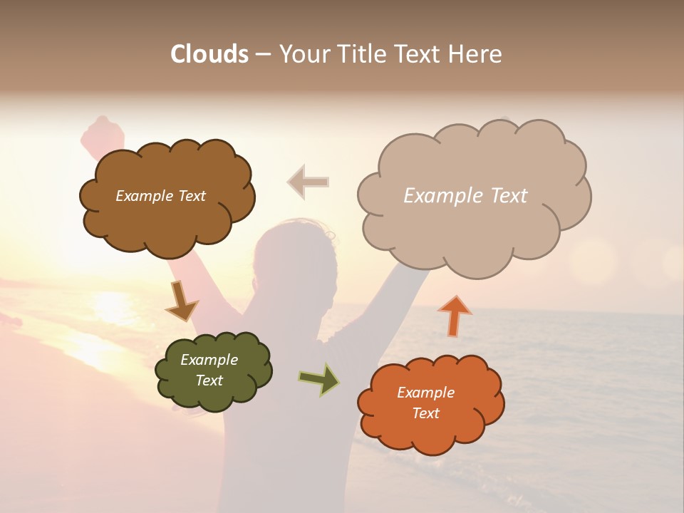 A Person Standing On A Beach With Their Arms In The Air PowerPoint Template