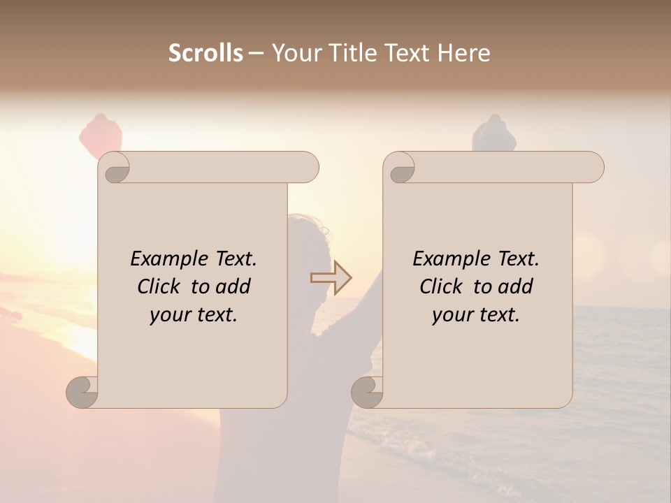 A Person Standing On A Beach With Their Arms In The Air PowerPoint Template