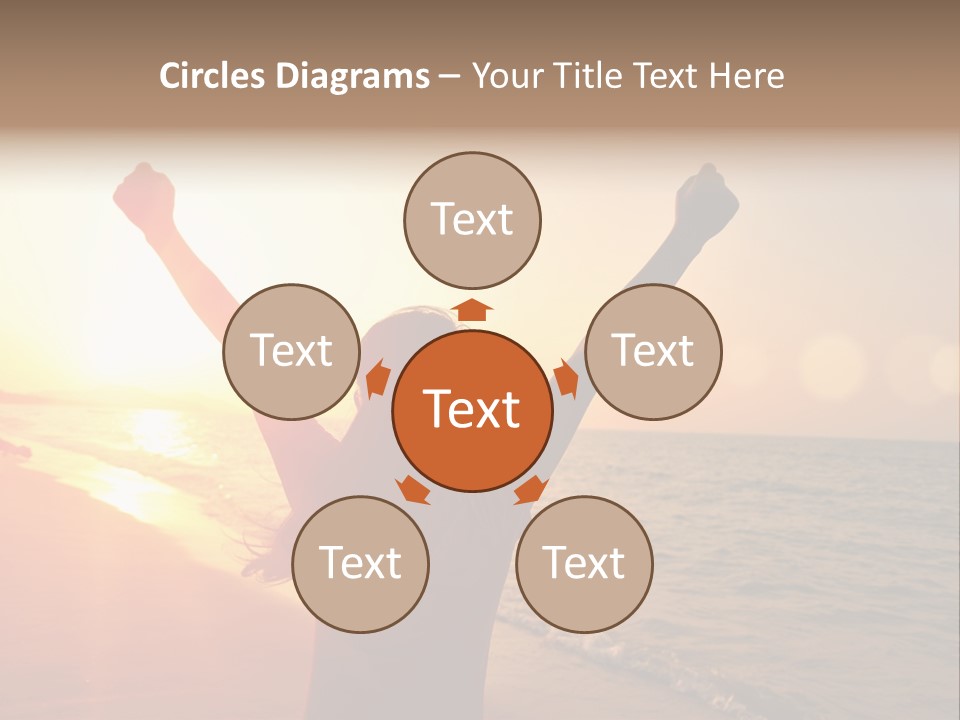 A Person Standing On A Beach With Their Arms In The Air PowerPoint Template