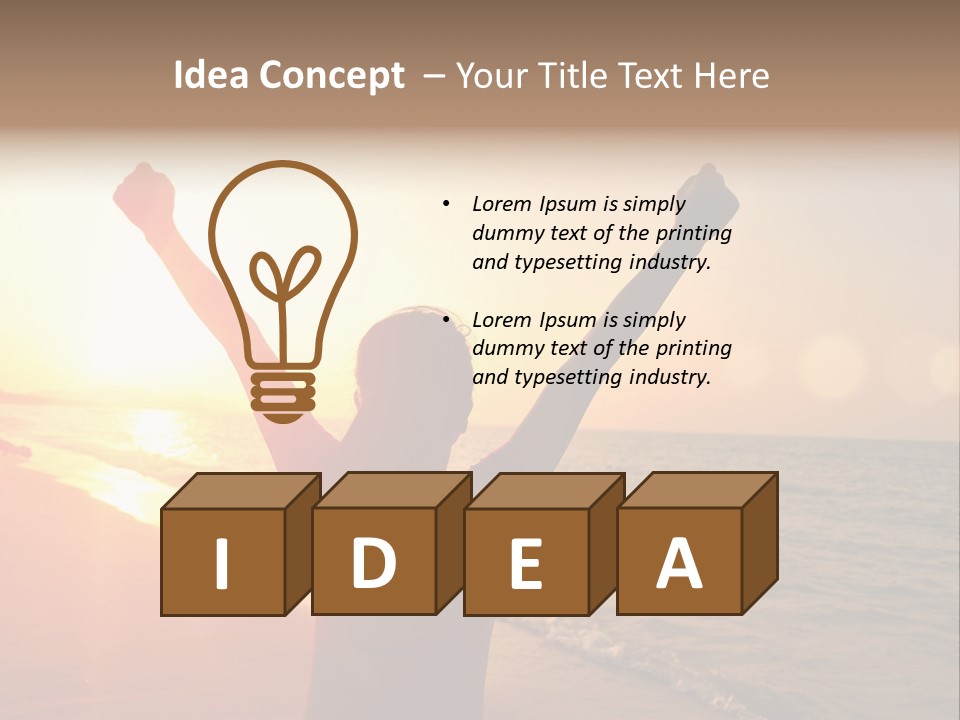 A Person Standing On A Beach With Their Arms In The Air PowerPoint Template