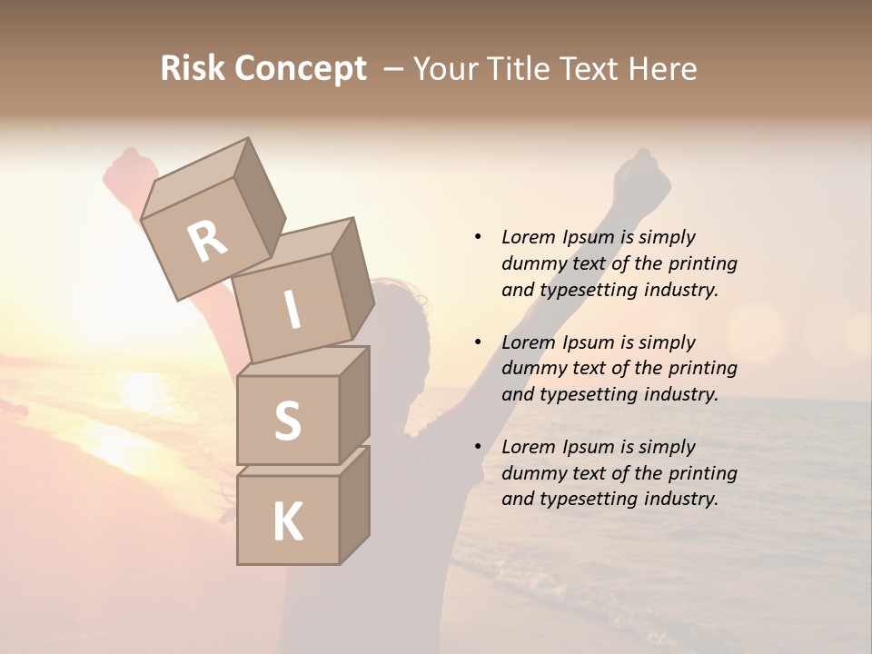 A Person Standing On A Beach With Their Arms In The Air PowerPoint Template