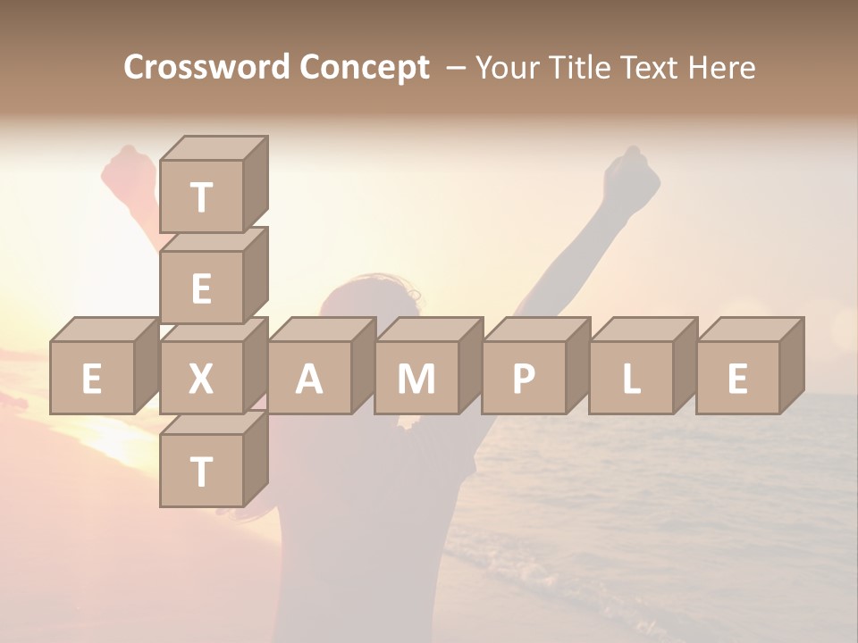 A Person Standing On A Beach With Their Arms In The Air PowerPoint Template