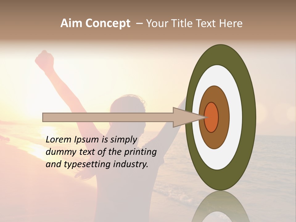 A Person Standing On A Beach With Their Arms In The Air PowerPoint Template