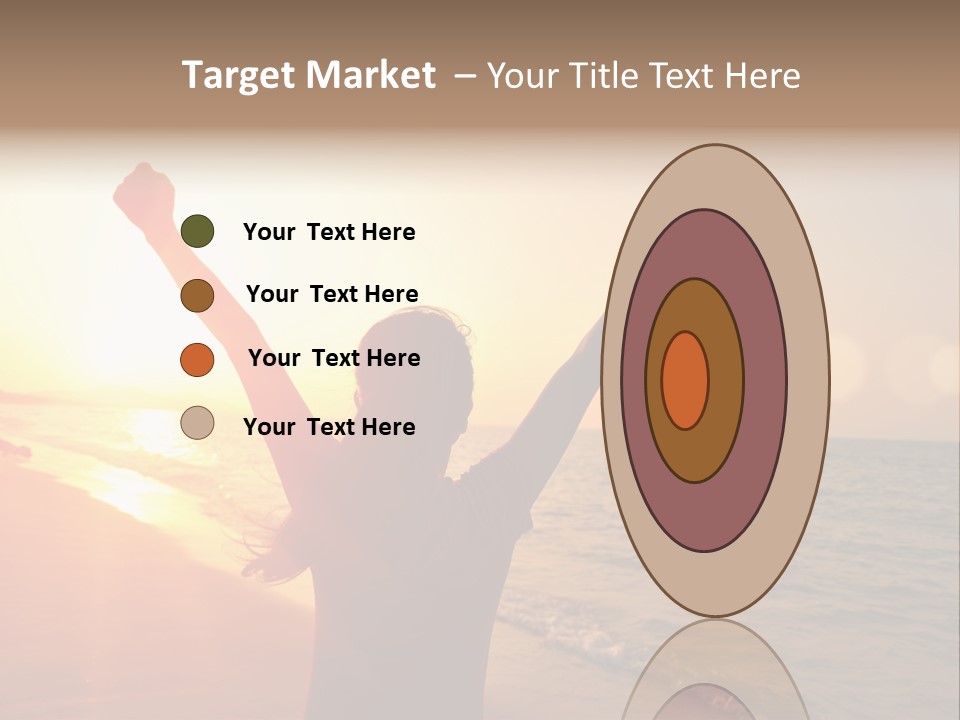 A Person Standing On A Beach With Their Arms In The Air PowerPoint Template