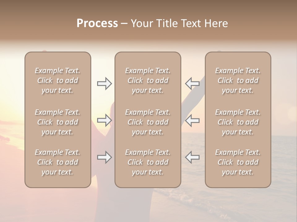 A Person Standing On A Beach With Their Arms In The Air PowerPoint Template