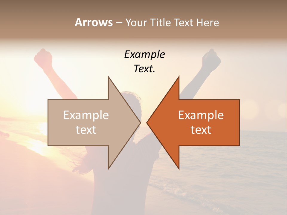 A Person Standing On A Beach With Their Arms In The Air PowerPoint Template