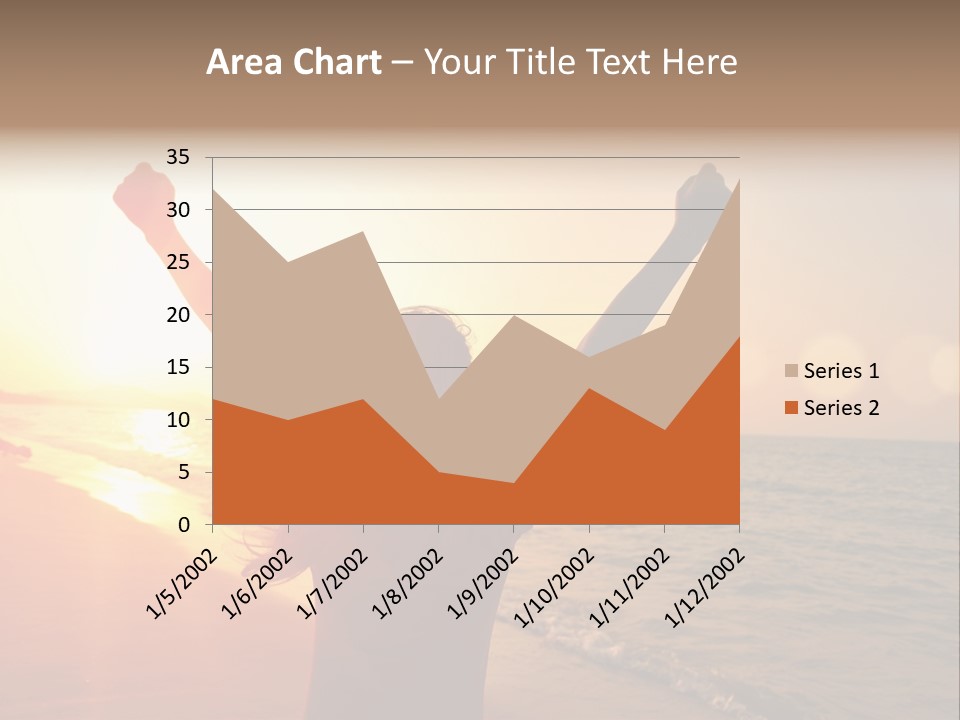 A Person Standing On A Beach With Their Arms In The Air PowerPoint Template