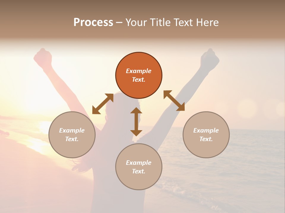 A Person Standing On A Beach With Their Arms In The Air PowerPoint Template