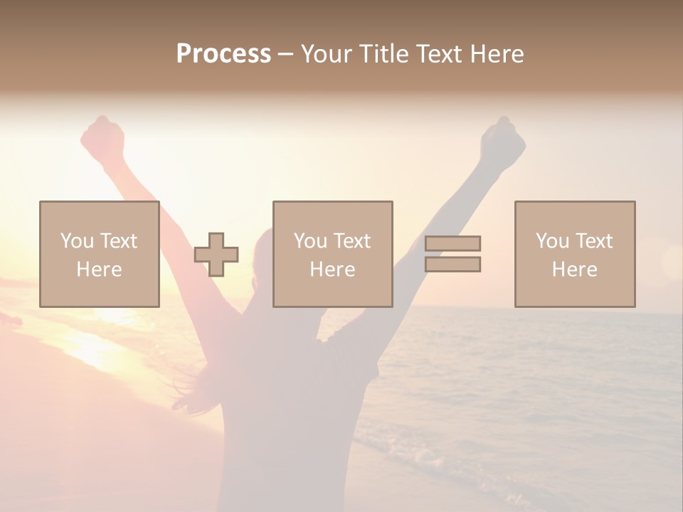 A Person Standing On A Beach With Their Arms In The Air PowerPoint Template