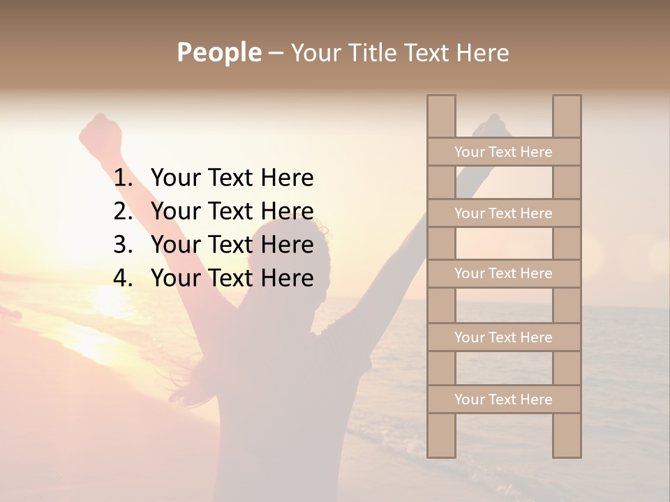 A Person Standing On A Beach With Their Arms In The Air PowerPoint Template