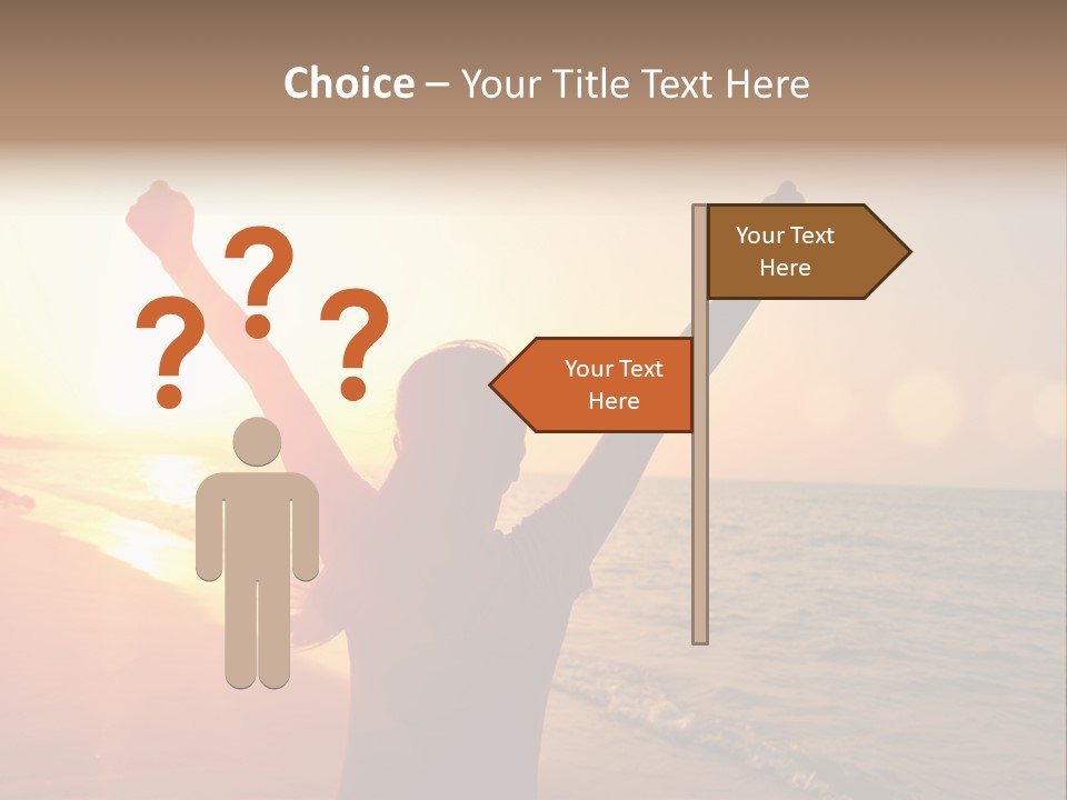 A Person Standing On A Beach With Their Arms In The Air PowerPoint Template